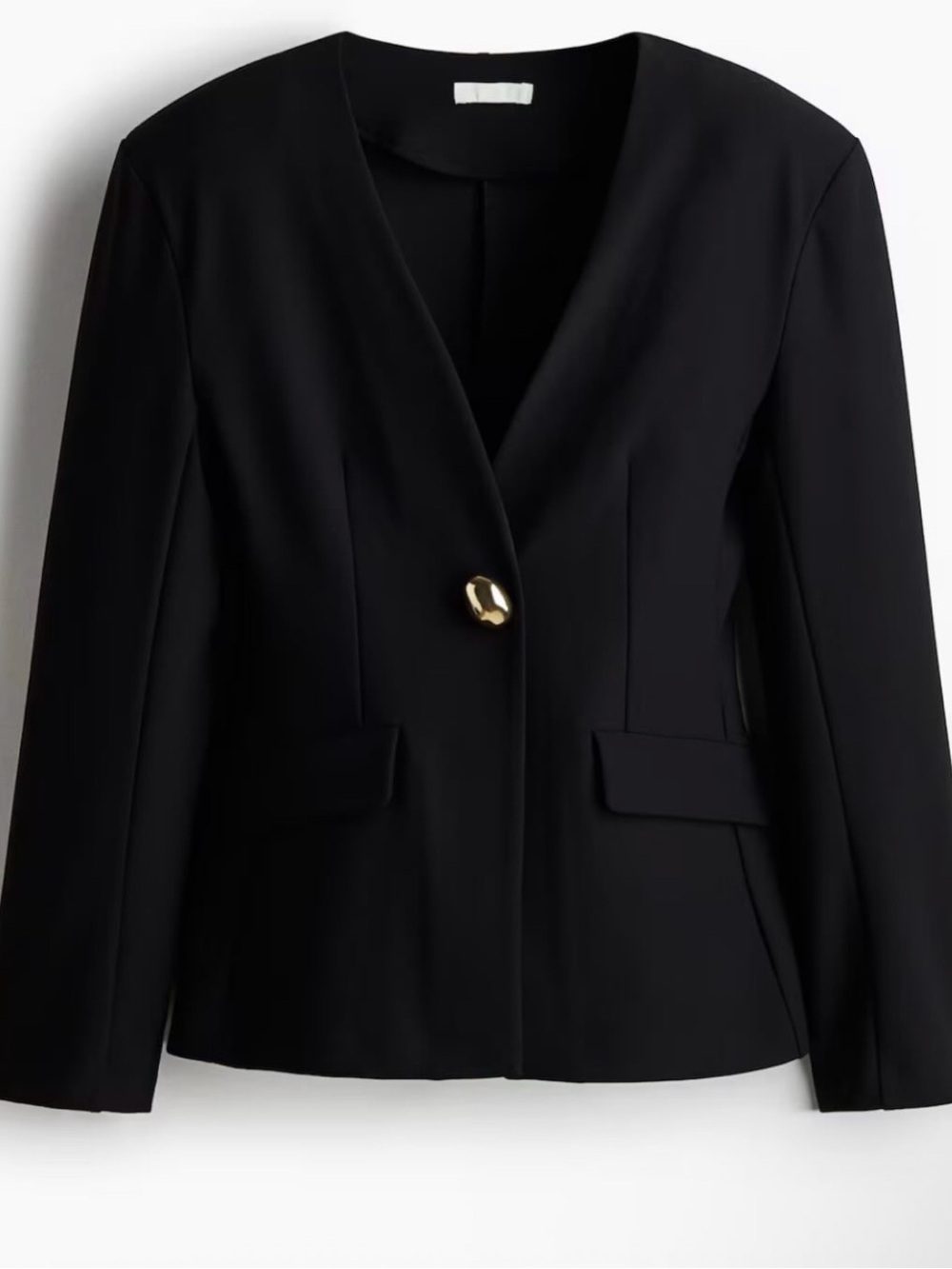 H&M Black Single-Button V-Neck Blazer with Gold Button